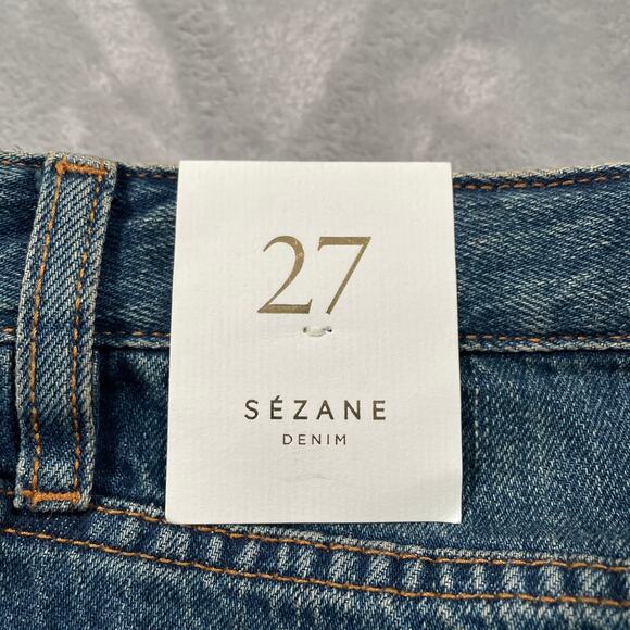 Sezane Denim Jeans Womens 27 Button Fly High Rise Raw Hem Organic Cotton New - Picture 3 of 12
